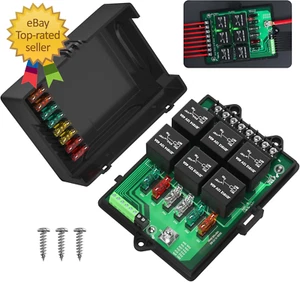 Relay Box Fuse Relay Box 12V Automotive Universal Fuse Panel with 6 Way Relays a - Picture 1 of 12