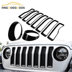 Front Grille Mesh Insert&Headlight Trim Cover for Jeep Wrangler JL JLU Unlimited - Picture 1 of 10