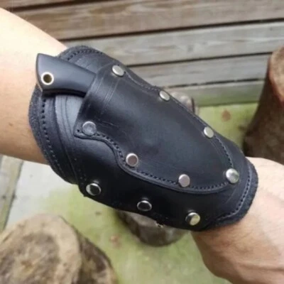 NAVAJA BRAZALETE MUÑECA CUERO NEGRO HECHA A MANO CON CORREA DE CUERO CUCHILLO PULSERA Foto 1 de 4