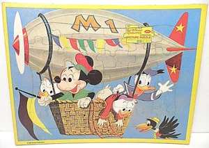 HOT AIR BALLOON WALT DISNEY PRODUCTIONS INTERLOCKING PICTURE PUZZLE 1960s JAYMAR - Picture 1 of 8