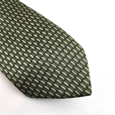 Enrico Guccini Tie Mens Green Geometric Silk Pattern Necktie Extra Long 66.5" - Image 1 of 4