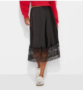 Wild Fable Damen Dessous Satin Slip Midi Rock Pull-On Netz Spitzensaum Gr. M - Bild 1 von 9