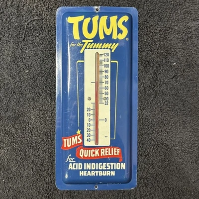 Letrero de termómetro vintage TUMS cartel publicitario de metal hecho en EE. UU. 9x4 💎🔥💎🔥💎 Foto 1 de 4