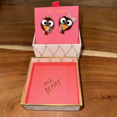 Betsey Johnson Mr & Mrs Turkey Thanksgiving Earrings Glitter Acrylic Stud Post - Image 1 of 4
