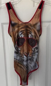 Jantzen Girls 1-piece Bathing Suit, Tiger With Sunglasses, Size 12, Red, Black - Picture 1 of 5