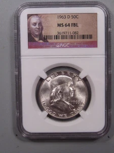 Full Bell Lines BU Gem 1963-d Silver Franklin Dollar NGC MS65 FBL. #24 - Picture 1 of 5