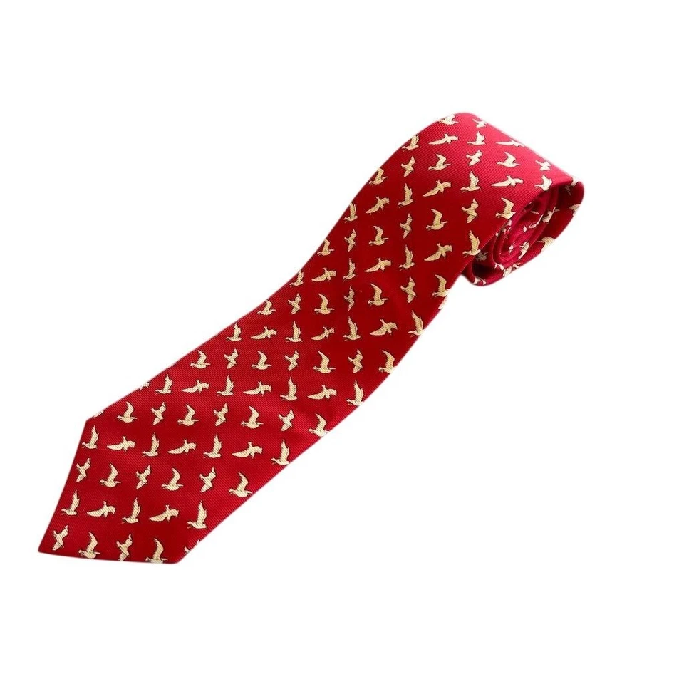 Gravata de seda vermelha masculina Brooks Brothers estampa de pássaro animal resistente a manchas - Imagem 1 de 4