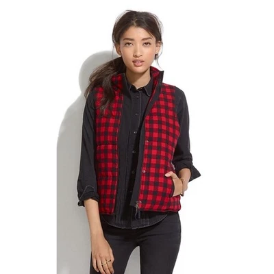 Chaleco acolchado a cuadros Madewell rojo negro búfalo - Capa cálida para mujer Foto 1 de 4
