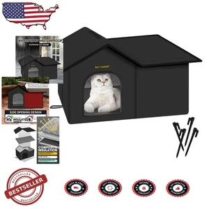 Outdoor Cat House Black L - Insulated Weatherproof Feral Shelter with Mat - Picture 1 of 9