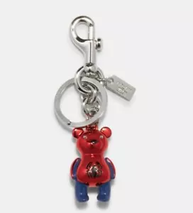 Coach x Marvel Spiderman Bear Bag Charm Fob Keychain Silver Red Blue LIMITED - Picture 1 of 3