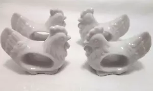 4 Anelli Porta Tovaglioli Pollo Gallo Ceramica Bianca Decorazione Casale Giappone Vintage - Foto 1 di 5