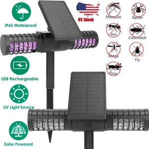 Solar Powered Outdoor Yard Mosquito Fly Bug Insect Zapper Trap USB Killer Lamp - Picture 1 of 12