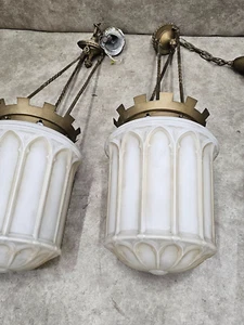 Antique Church Gothic ceiling light lamp fixtures with crown fitters set of 6 - Picture 1 of 22