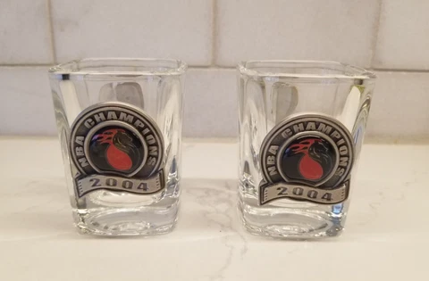 Set of 2 Detroit Pistons 2004 NBA Champions Shot Glasses with Pewter Logo Cover