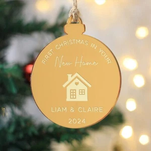 Personalised First Christmas in Your New Home Mirrored Hanging Decoration Bauble - Picture 1 of 6