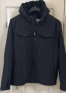 Levi's Men's Jacket Softshell Sharpa Lined Hood Black Size L - Picture 1 of 12