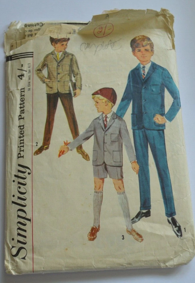 sewing pattern  boys suit jacket & trousers school uniform - Image 1 of 1