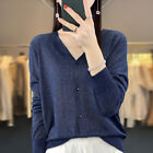 Lady Knitted Sweater V Neck Cardigan Tops Shiny Thin Jumper Faux Silk Jacket Top