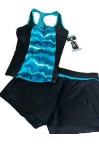 ZeroXposur Ladies Racerback Action Tankini Swim Short Black Blue Tie Dye New XL - Picture 1 of 6