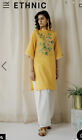 Ethnic By Outfitters Extra Large Yellow Cotton Embroidered Kurta