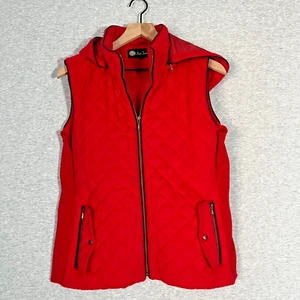 Baby Alpaca Vest Womens Large Red Wool Blend Detachable Hood Quilted Gorp Casual - Picture 1 of 13