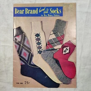 Rare 1950 Hand Knit Socks Bear Brand Yarn Knitting Crochet Pattern Book 340 - Picture 1 of 24