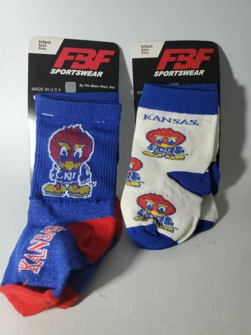2 PAIR Kansas Jayhawks Unisex Socks Size Infant 0-3 NEW Cover