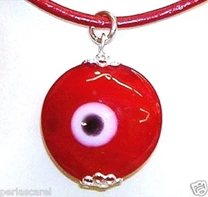 COLGANTE Precioso OJO TURCO ROJO 20 mm, PLATA de ley 925 y Cuero Rojo a juego - Imagen 1 de 1