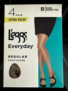 4 Pair L’eggs Everyday Regular Pantyhose Nude/Beige Sheer Toe Size B Made In USA - Picture 1 of 3
