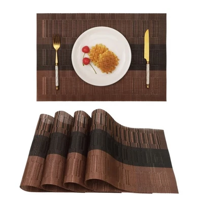 Placemats Set of 4 Brown Gradient Stripes Place Mats for Indoor Outdoor Kitch... - Image 1 of 4