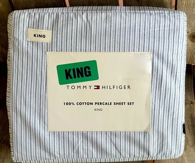 Tommy Hilfiger Juego de Sábanas Algodón RAYAS GRISES AZULES RAYAS ITACA Talla King Foto 1 de 4