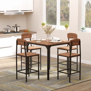 5 Piece Contemporary Wooden Dinner Combination Furniture Square Flat Seating - Picture 1 of 11
