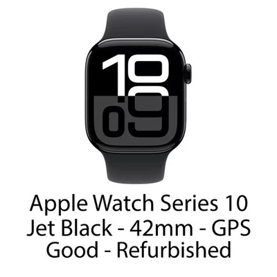 Apple Watch Series 10 42mm Jet Black with Sport Band - GPS - Cracked Back - Image 1 of 4