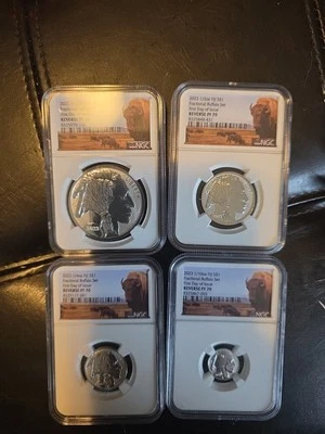 2023 $1 FIJI FRACTIONAL REVERSE PROOF SILVER BUFFALO NGC PF70 FDI 4 COIN SET - Image 1 of 4