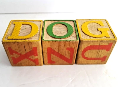 Винтажные деревянные блоки «СОБАКА» 1-5/8» алфавит цифры буквы Craft - Изображение 1 из 4