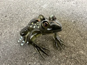 Art Glass Frog Figurine Ornament Green Decor Amphibian Silver Belly Spots - Picture 1 of 6