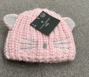 Gorro con cara de gato bordado Laura Ashley. Talla 0-12 m Rosa Nuevo con etiquetas - Imagen 1 de 1