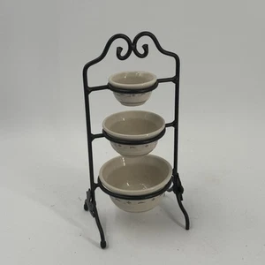 Longaberger Collectors Club Pottery Mini Mixing Bowls With Wrought Iron Stand - Picture 1 of 13