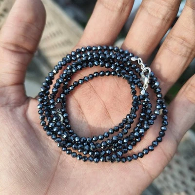 AAA Nera Naturale Spinello 3mm Sfaccettato Rondella Collana Perle Nero Diamante - Immagine 1 di 4