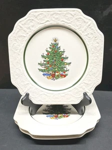 Menge 4 Cuthbertson Original Weihnachtsbaum geprägt Quadrat 8,25" Salatteller - Bild 1 von 9