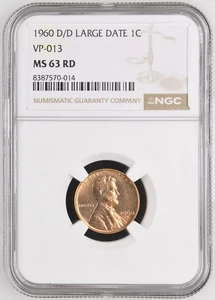 1960-D/D Large Date Cent 1C - VP-013 - NGC MS 63 RD - Double Mint Mark! - Picture 1 of 2
