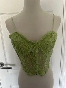 Zara green hook and eye corset lace crop top size large - Picture 1 of 5