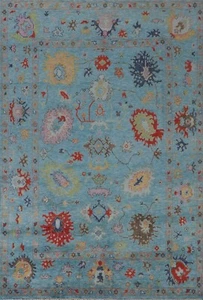 All-over Pattern Oushak Blue Area Rug 8x10 Wool Hand-knotted Dining Room Carpet - Picture 1 of 12