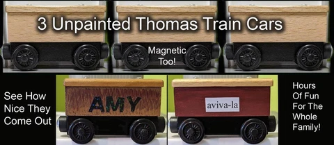 3 Thomas & Friends Unpainted Train Cars - Magnetic Ends - Spoke Wheels - Sealed Cover