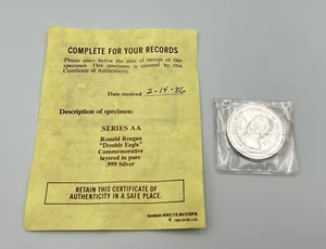 Ronald Reagan AA Double Eagle Commemorative Coin w/COA 1984 Uncirculated - Picture 1 of 7