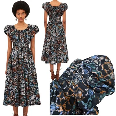 Vestido Ulla Johnson Gabi Talla 6?/S Pluma Estornino Midi Manga Abullonada Cintura Imperio Foto 1 de 4