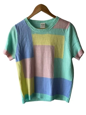 Blair Size S Vintage Pastel Color Block Short Sleeve Acrylic Y2K Sweater - Image 1 of 4