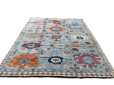 Unique9x12ft Orange Blue Turkish Oushak Transitional hand knotted wool area rug - Image 1 of 4