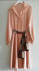Original Vintage 1970’s – Soft Peach Colour Long Sleeve Shirt Dress – 100% Silk - Picture 1 of 6