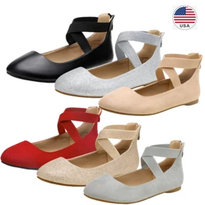 Women Ballet Flats Elastic Ankle Strap Round Toe Comfort Ballerina Flats Shoes - Picture 1 of 60